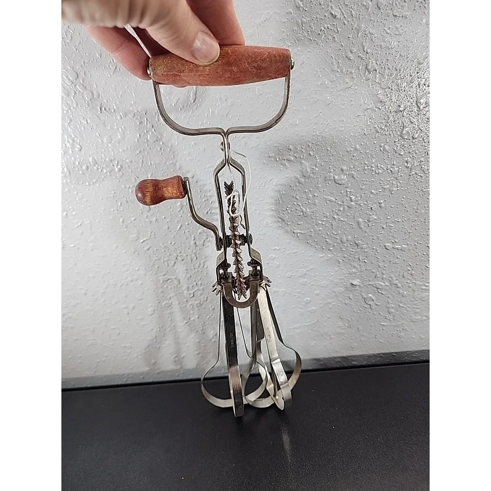 Antique Vintage Favorite Stainless Steel Hand Mixer Metal‎ with Wooden Handle